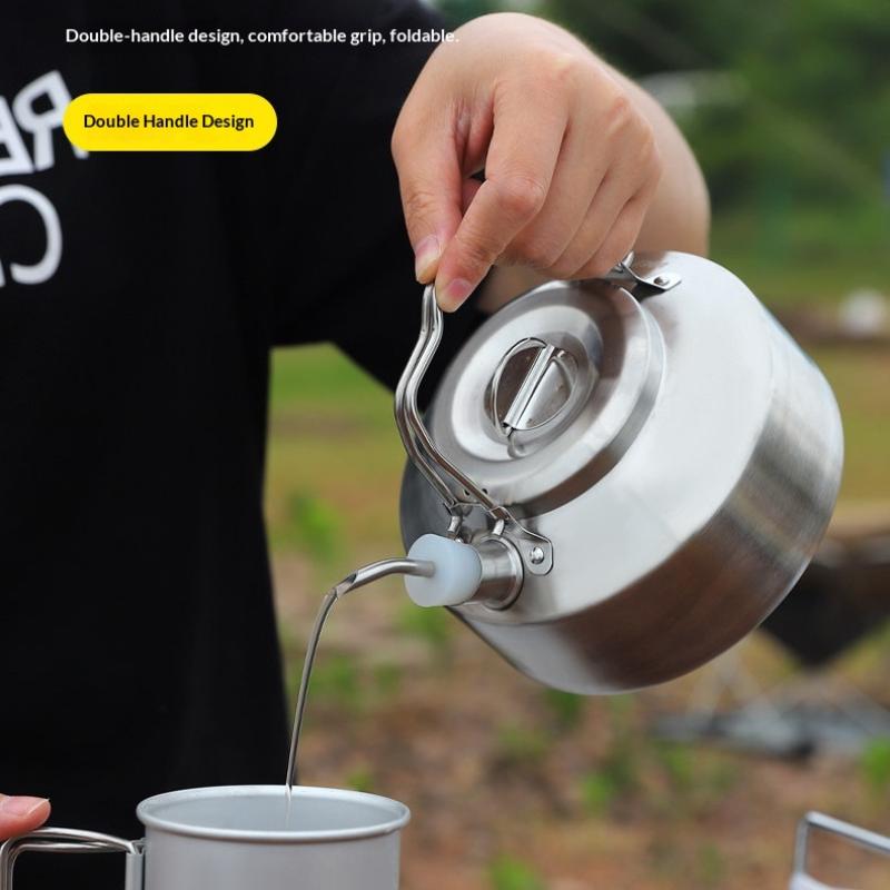Outdoor Stainless Steel Kettle Locking Handle Camping Hung Pot Portable Coffee Pot Picnic Cooker 900Ml Teapot Kettle