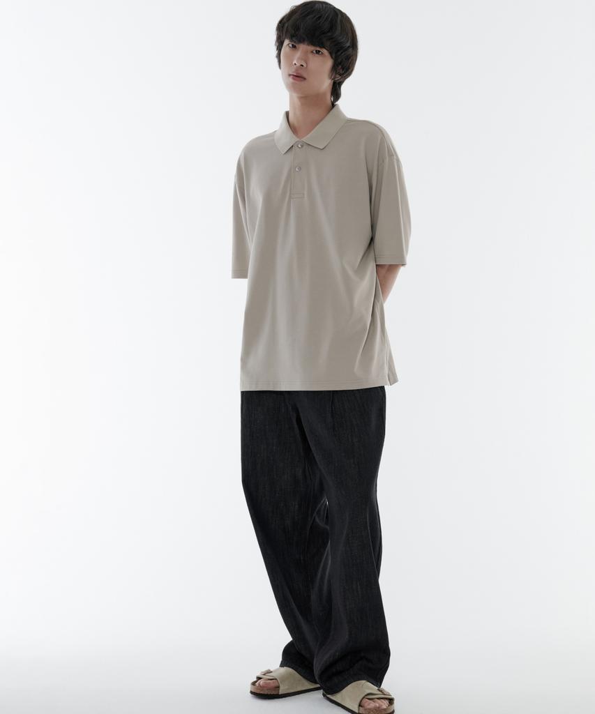 MUSINSA STANDARD [Cooltandard] Oversized Pique Polo Shirt [Grayish Beige]