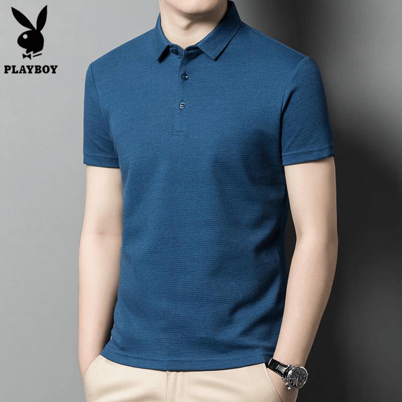 

Playboy Men s Solid Color Lapel Short Sleeve Polo Shirt 3XL 185