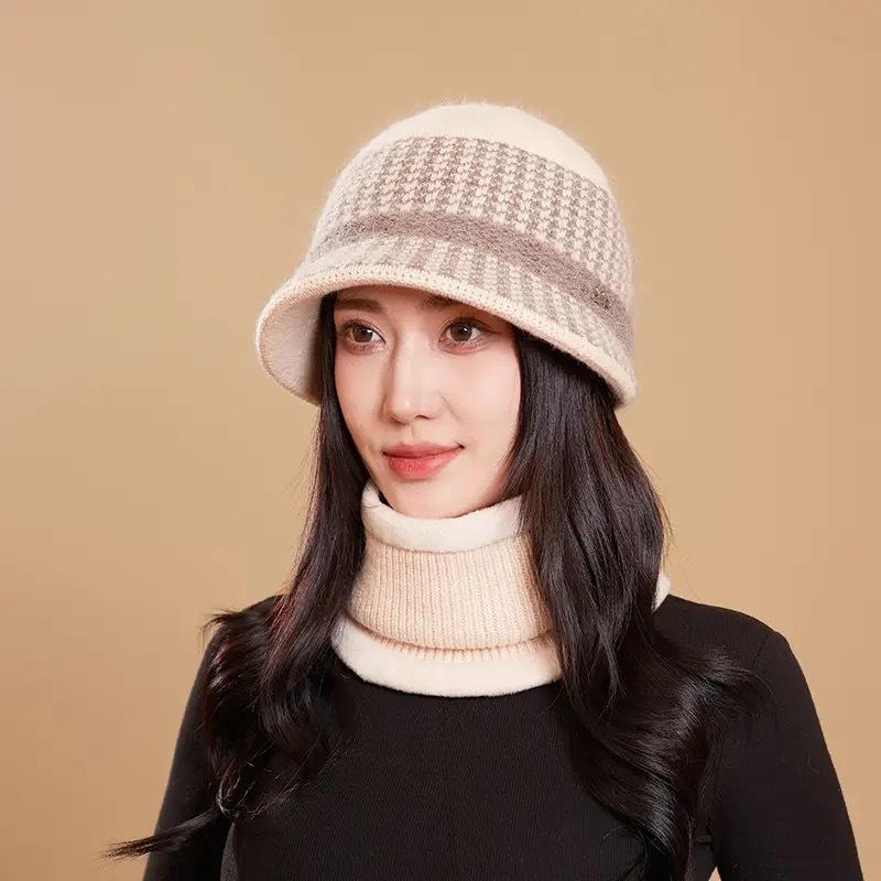 

Женская шерстяная шляпа-рыбак из смесового кроличьего меха, теплая вязаная шляпа-ведро на осень и зиму average size (hat only) бежевый