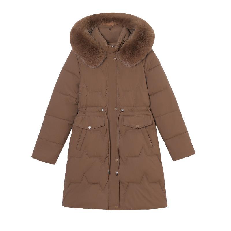 Medium and long slim-fitting large fur-neck cotton-padded clothes, new thin warm cotton-padded clothes, slim-fitting coats.