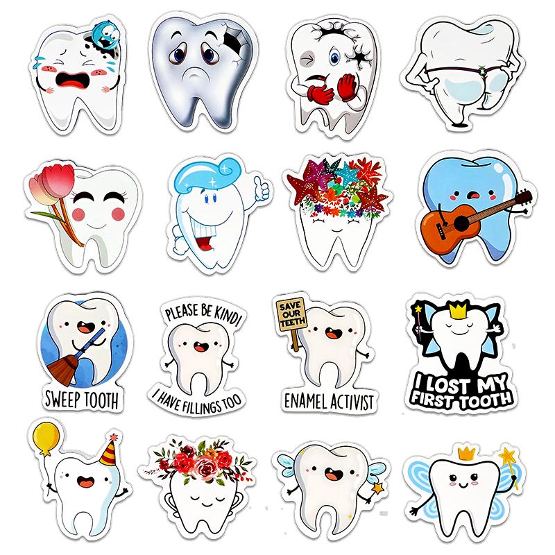 50 100Pcs Cartoon Tooth Shape Stickers Tooth Fairy Paper Sticker Dentist Gift For Kid Children Graffiti Decal Sticker