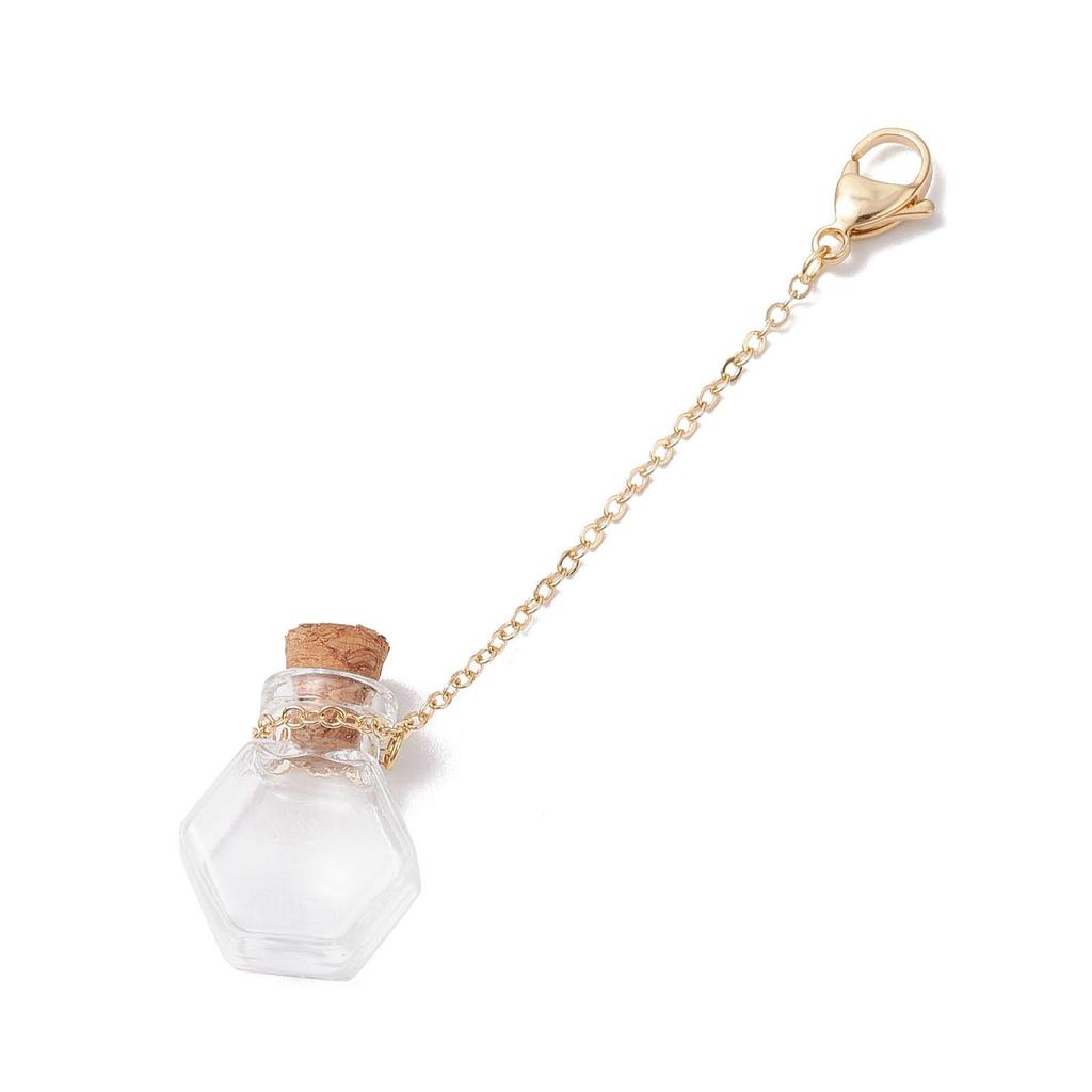 7 Pieces Stylish Keychain Pendants with Clear Small Glass Bottles Jewlery Accessory for Necklaces and Earrings