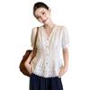French fashion white v-neck short-sleeved chiffon shirt women's summer new fashion temperament waist shirt