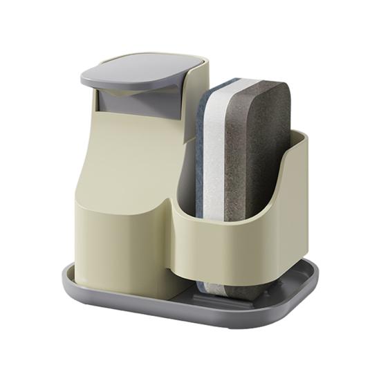Dual Soap Dispenser with Sponge Holder Kitchen Sink Soap Pump Dispenser Set Countertop Hand Dish Soap Dispenser