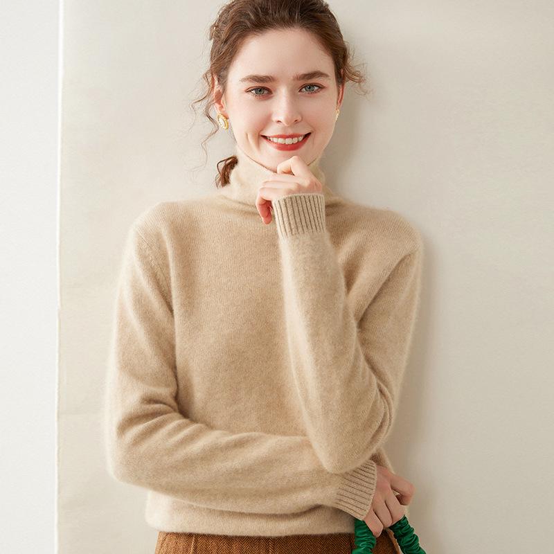 Cashmere Stack Collar Sweater: 2025 Autumn/Winter Women's Loose Slimming Korean Style Pullover Base Layer.