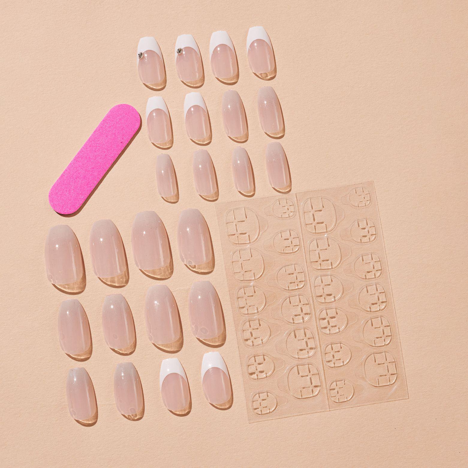 

Ручная работа, французский край, однотонные, короткие трапециевидные накладные ногти