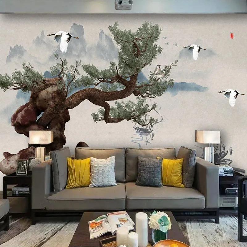 3d Wallpaper Ink Landscape Pine Tree Background Wall Mural Wallpaper For Bedroom Living Room