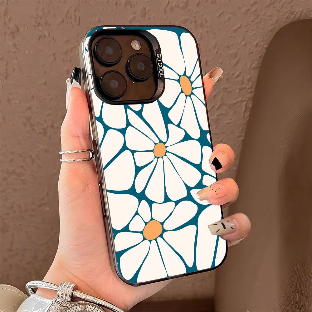 Retro Daisy Floral Summer Trendy phone case for iPhone 17 17Air 16 15 14 13 12 11 Pro Max Plus Colorful Silver