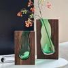 Wooden Glass Vase Transparent Flower Pot Desktop Ornament Hydroponic Flower Holder  Office