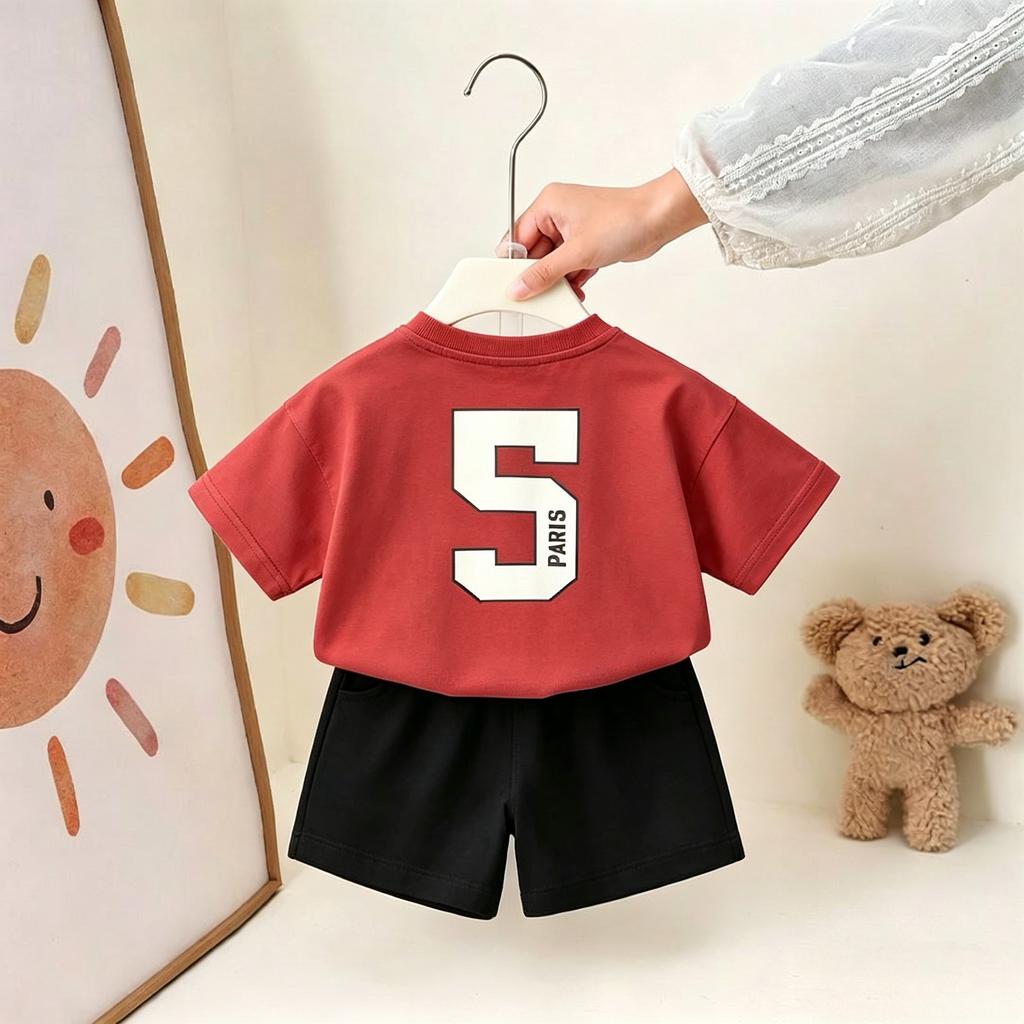 Children's Clothing Summer Set Printed T-Shirt and Shorts 2-Piece Set for Girls and Boys Casual Wear