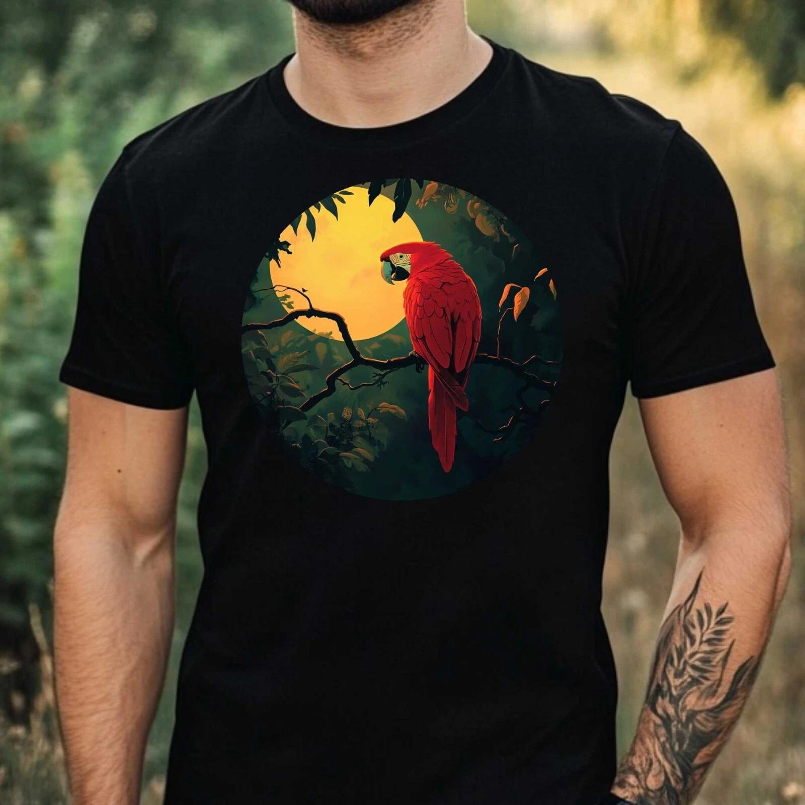 T-Shirt Herren Papagei im Mondlicht Motiv Baumwolle Größe XS bis 5XL XXXXL