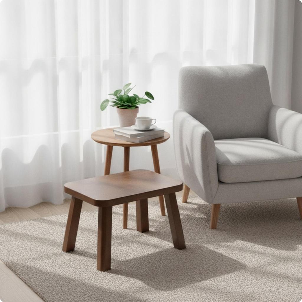 Wear-Resistant Wooden Stool Smooth Rounded Corners, Space-Saving, Footstool, for