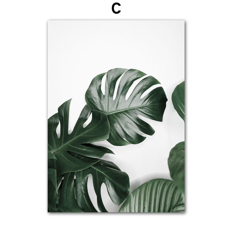 Tropické rostliny Palmové listy Bílý květ Nástěnná malbaPlátno Severské plakáty a obrazy Nástěnné obrazy pro výzdobu obývacího pokoje