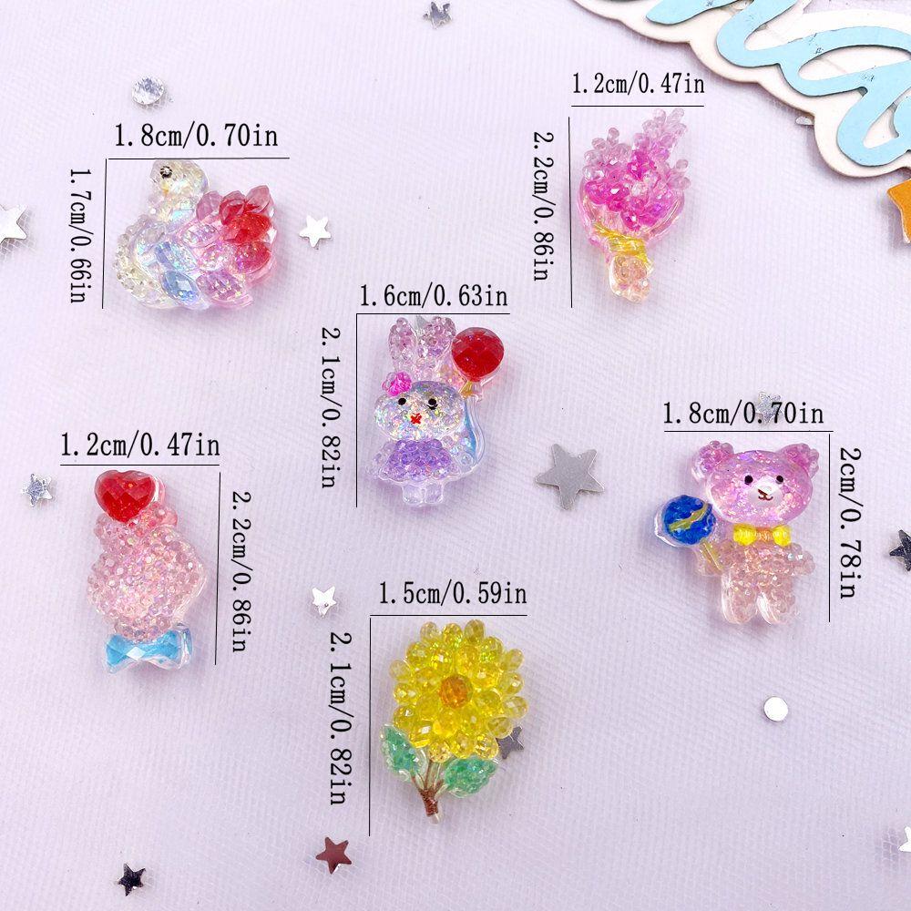 10PCS Resin Colorful Glitter Cartoon Crystal Balloon Bear Rabbit Swan Heart Flower Figurine Flat Back Scrapbook DIY Crafts Decor