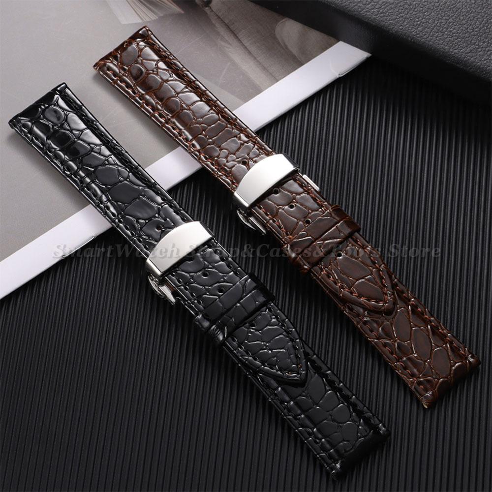12/14/16/18/19/20/22mm Crocodile Pattern Design Leather Watchbands Butterfly Buckle Men Women Business Watch Band Watch Straps