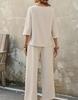 2025 Elegant Solid Color Top and Pants Set with Button Details