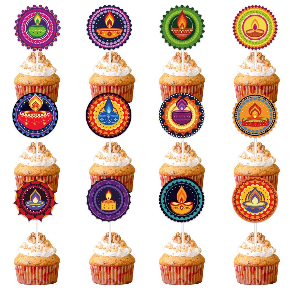 Diwali Theme Cake Topper Flags Paper Party Decor For Celebrations