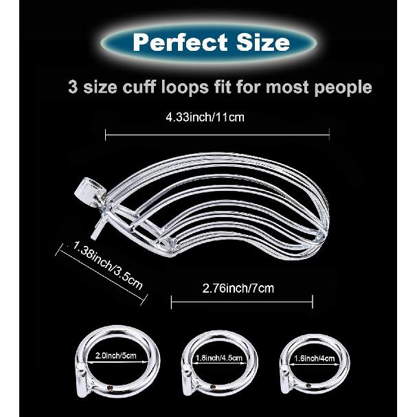 Male Chastity Device Cock Cage Belt 3 Ring of Various Sizes,Advanced Metal Silver Lock Cage Adult Sex Toy,Including Locks and 3 Key