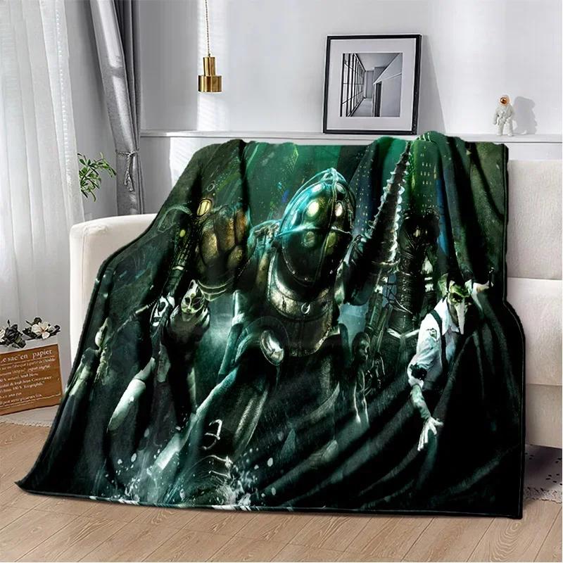 3D Retro BioShock Game Gamer Blanket,Soft Throw Blanket for Home Bedroom Bed Sofa Picnic Travel Office Rest Cover Blanket Kids