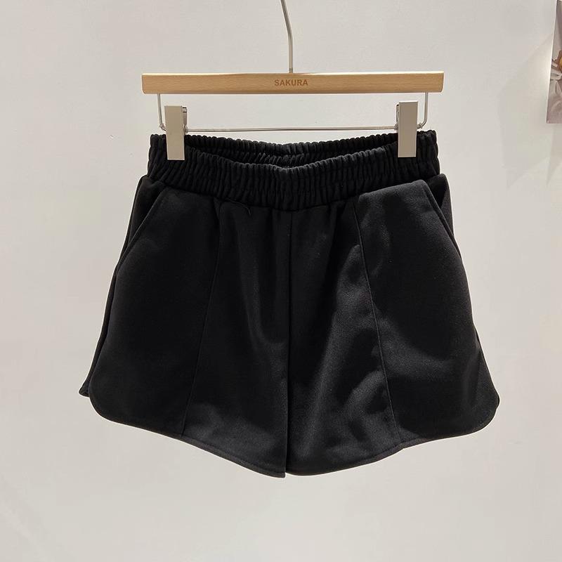 

2024 Осень/Зима Женские шорты с высокой талией из шерсти широкого кроя в корейском стиле: Повседневный, Универсальный, Стройнящий, Однотонный XS чёрный