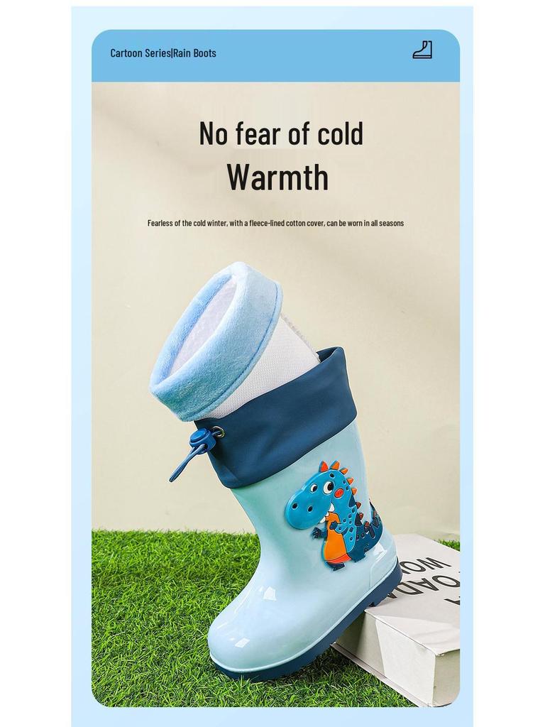 Kinder Cartoon Regenstiefel, Rutschfest mit elastischer Öffnung und weicher Samtsohle für ältere Kinder