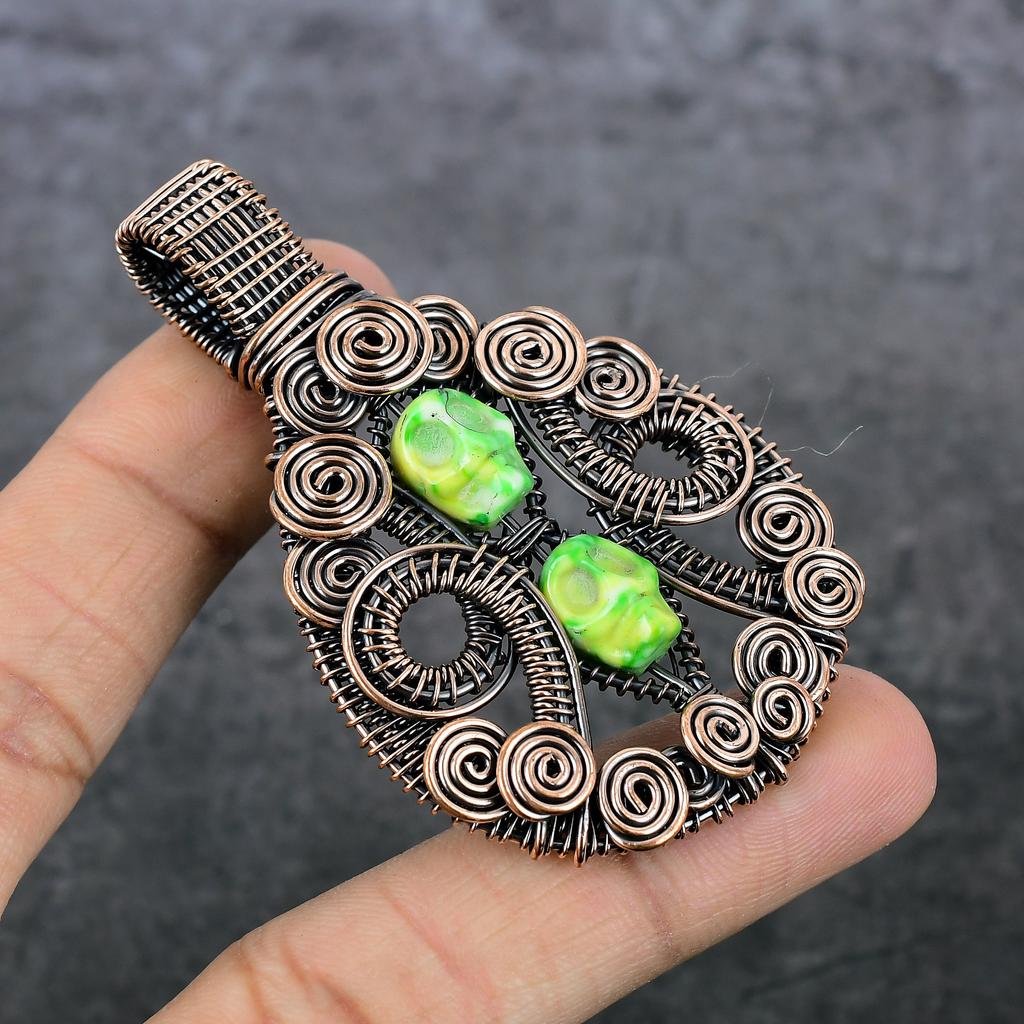 Natural Mosaic Jasper Gemstone Copper Wire Wrap Gift Jewelry Pendant 2.84" Y8O94