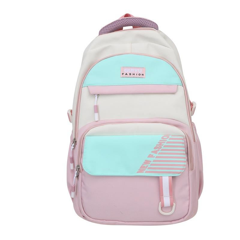 

Школьный рюкзак для начальной школы, женский рюкзак большой емкости, студенческий рюкзак с цветными блоками розовый