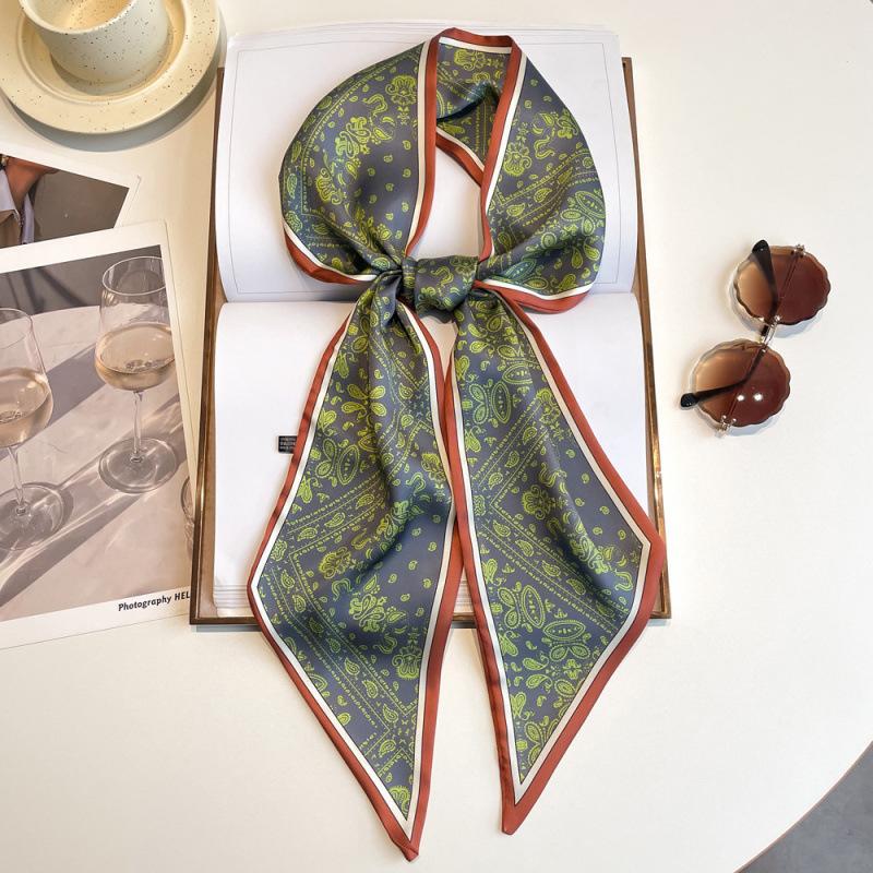 New Summer Small Long Striped Silk Scarf for Women with Versatile Extra Long Hair Strap Scarf Korean Diamond Strap Streamer