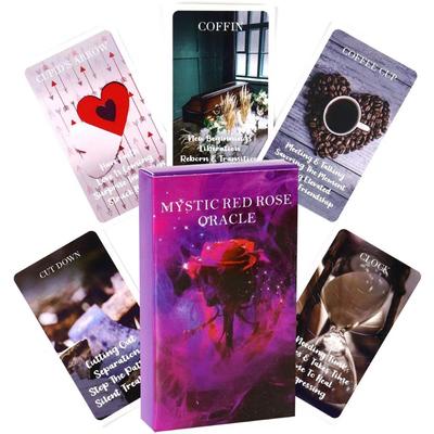 53 Piezas Cartas Mystic Red Rose Oracle Deck 10.3 * 6cm Una Baraja de Situaciones Cartas de Tarot Cartas de Oráculo de Llama Gemela Palabras Clave de Amor Significado Baraja curativa única