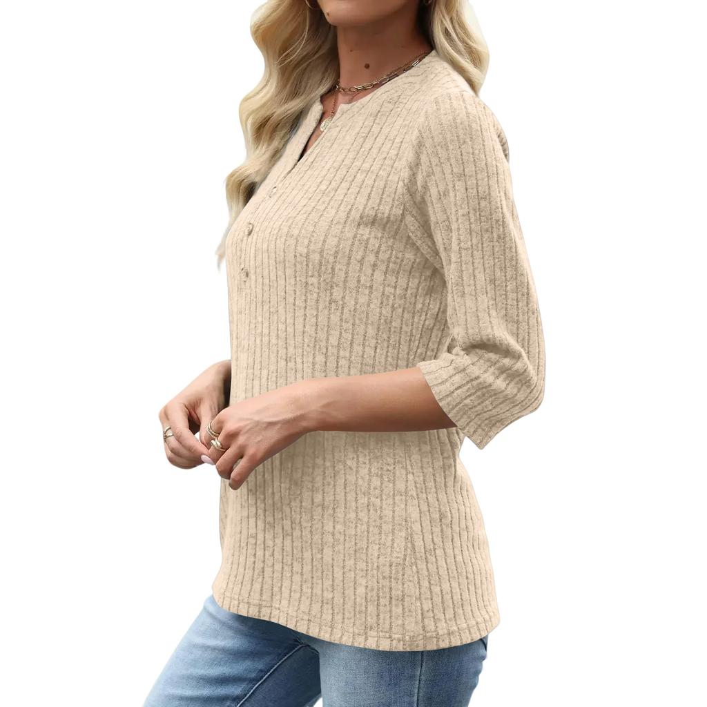 Women's Casual Fashion Comfortable V-Neck Button Sweater Warm Top