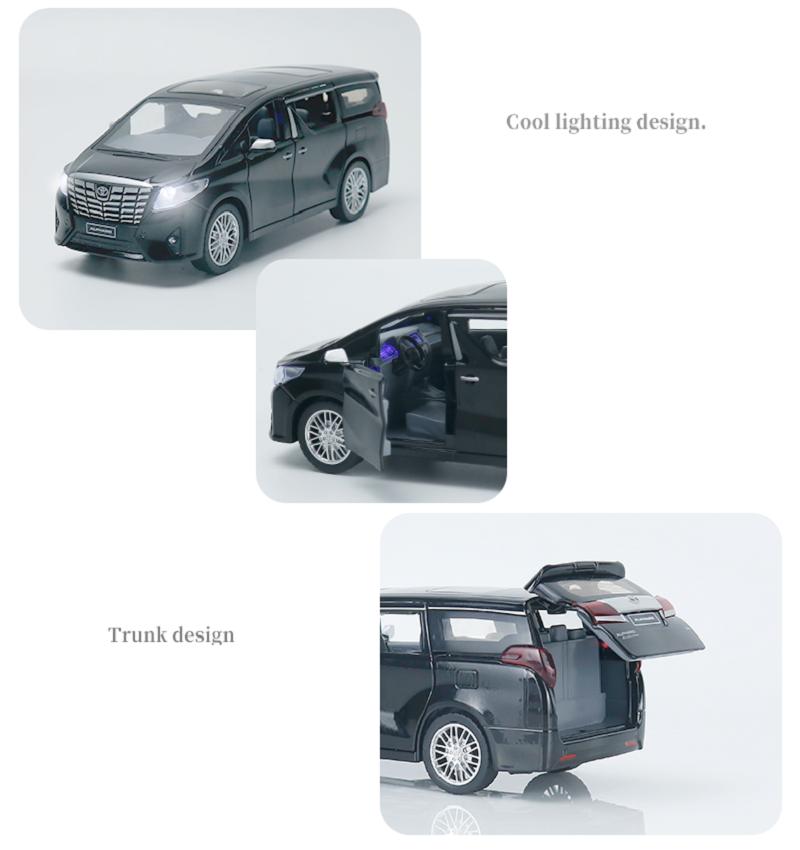 1/29 Electric Car Model Toyota Alphard Boy Collection Pull Back Extended Alloy Cars Men's Souvenir Birthday Gift for Children