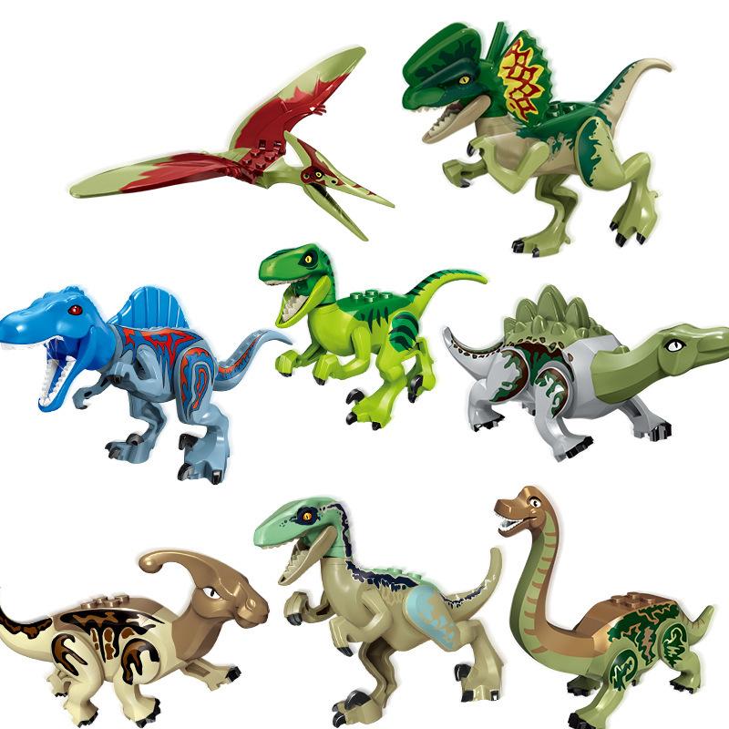 8PCS/Set Jurassic World 3 Dinosaurs Quetzalcoatlus Therizinosaurus Pyroraptor Dino Building Blocks Toys For Children Dinosaur