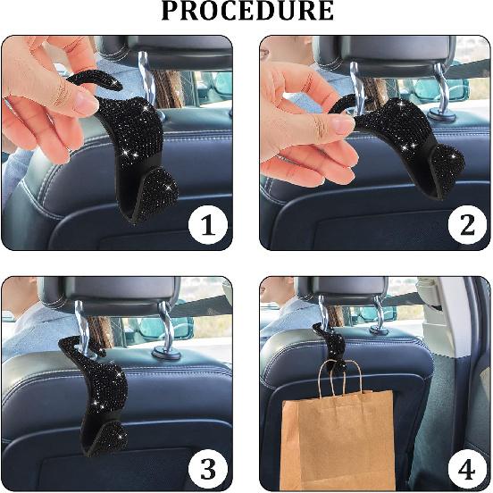 2 Pack Car Hooks,  New Bling Rhinestones Crystal Hooks Car Decorations Auto Seat Back Organizers Strong and Durable Backseat Hanger Storage Universal