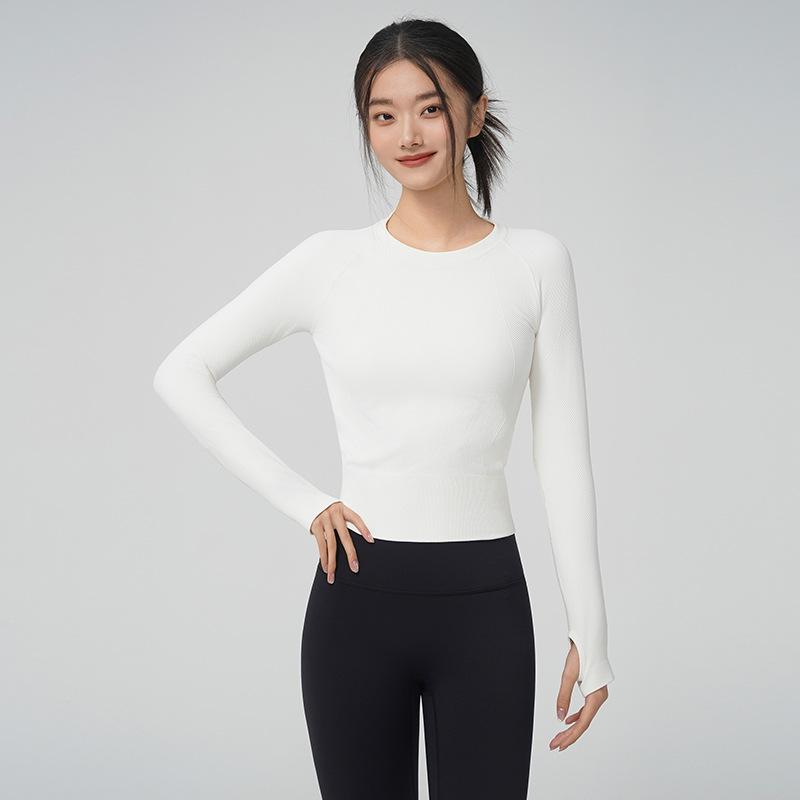 Women s Slim Fit Long Sleeve Yoga and Fitness Top Medium белый