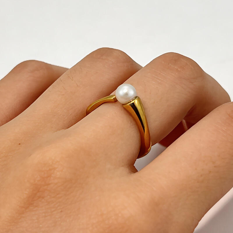 Stainless Steel Imitation Pearl Rings for Women Men Vintage Geometric Irregular Opening Rings Fashion Design Jewelry Accessories