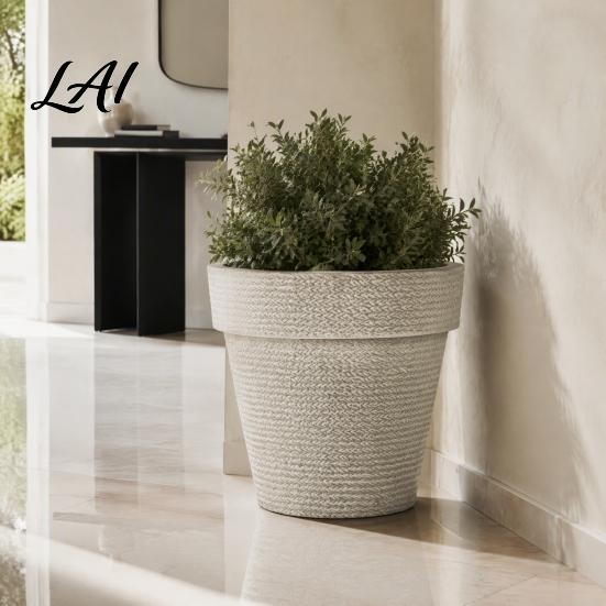 Deep Root Planters for Large Trees Round Planter with Drainage Hole 12 Inch Dia Stone-Look Flower All Weather Floral Containers Deck Pot Modern