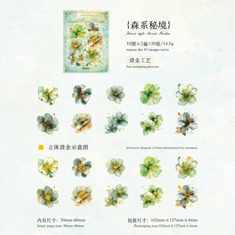 

20-Sheet Gilded Floral Sticker Pack, Gold-Foil Flower Stickers, Decor for Hand Account, Notebook, Journal & Scrapbook