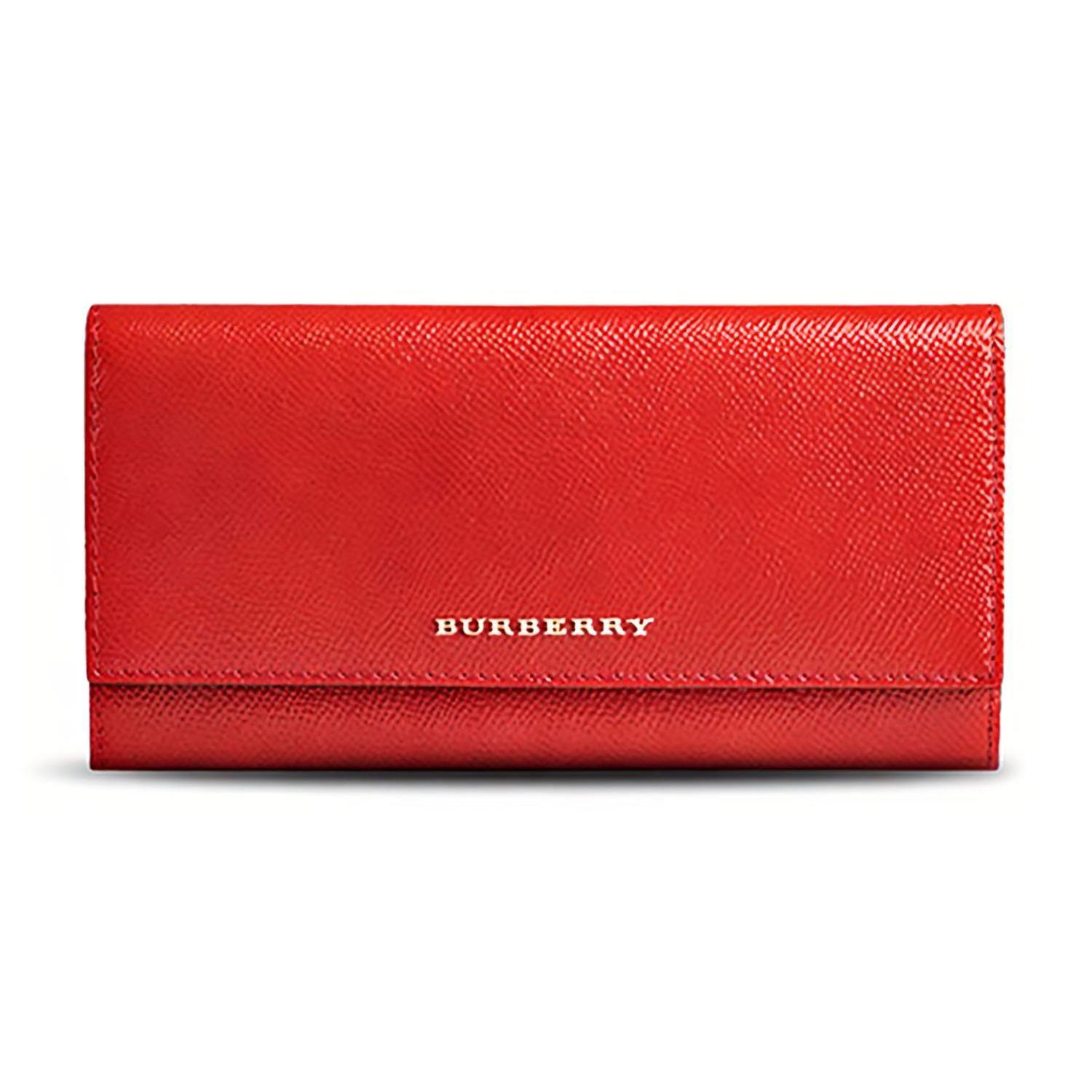 

Burberry Vintage Check Panel Long Flap Leather Wallet Women Wallet Red 3930472 Basic Set (Bag+Dust Bag)