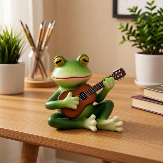 Yousheng Guitar Player Frog Statue Resin Lying Frog Ornament Garden Frog Figurine for Plant Pot Outdoor Indoor Shelf Desk