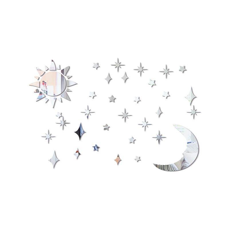 Sun Moon Stars DIY Acrylic Mirror Wall Stickers 3D Wall Stickers For Kids Rooms Decor