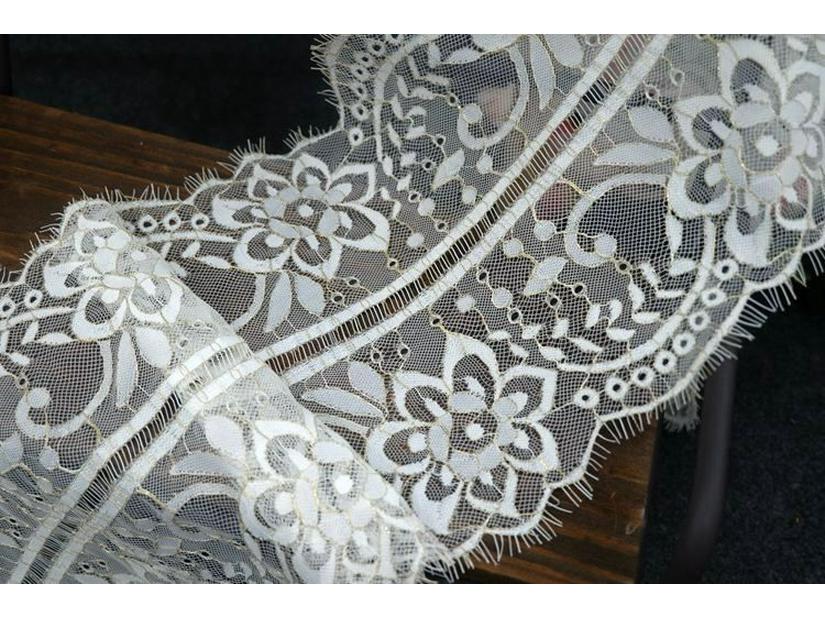 Gold Thread Black & White Double-Sided Eyelash Lace Fabric for DIY Clothing Straps & Splicing