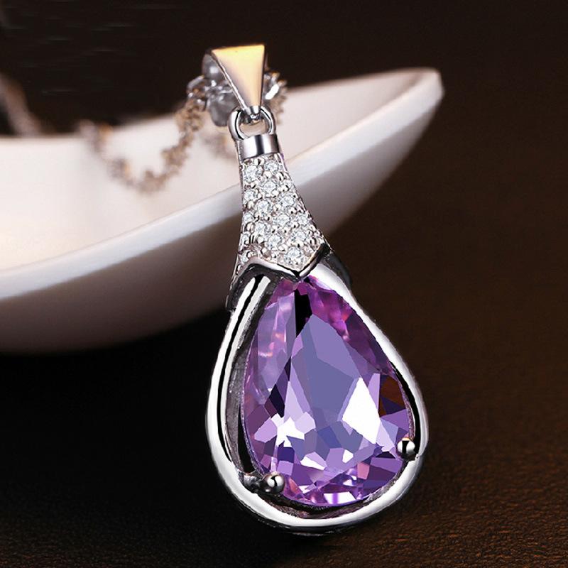 Fashion Women's Necklace Korean Style Amethyst Zircon Wish Stone Pendant Women's Pendant Jewelry