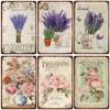 Pastoral Style Flower Plaque Metal Tin Sign Lavender Rose Retro Plates Poster for Living Room Home Garden Wall Decor 20x30cm