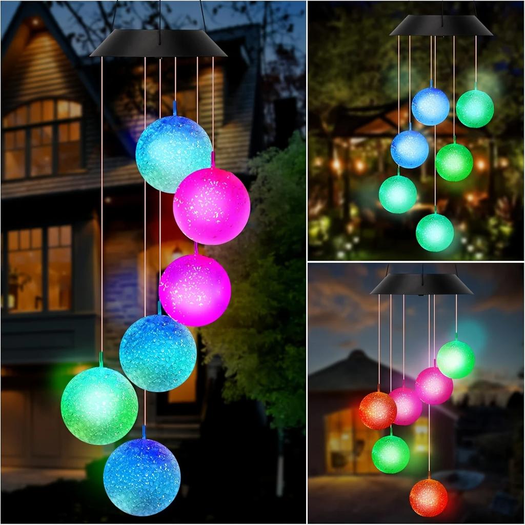 Solar-Powered Color Changing Crystal Ball Wind Chime, Portable Outdoor Light for Patio, Yard, Garden - Plastic Garden Light