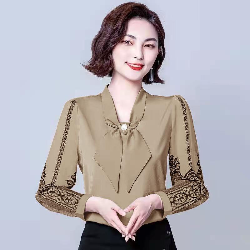 Women's Shirt Top Bow Loose Base Shirt Chiffon Shirt
