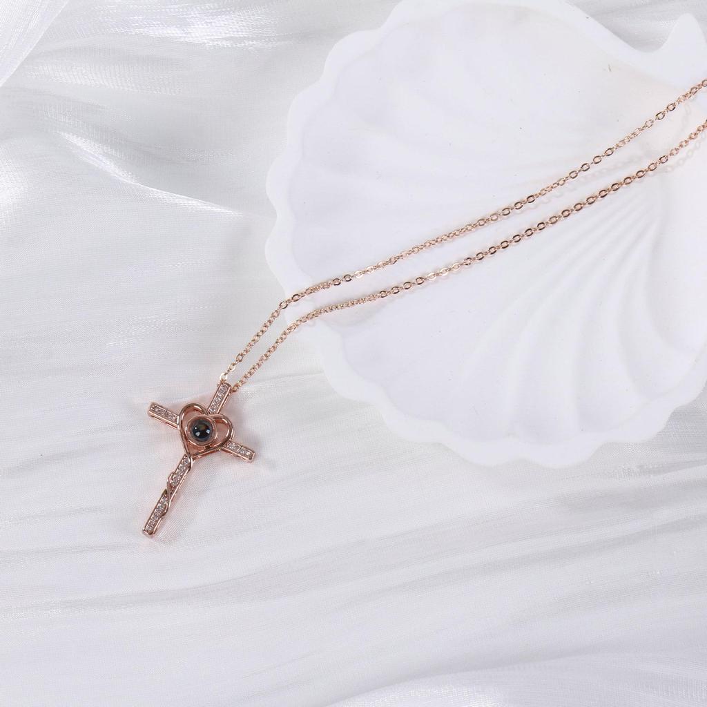 Korean Style 100 Languages 'I Love You' Cross Projection Necklace