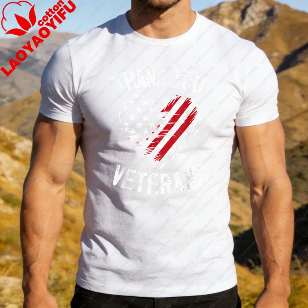 Thank You Veterans Patriotic Shirt American Flag Heart Printed Tshirt Memorial Day 2026 TShirt Men Women Crewneck Cotton Tee