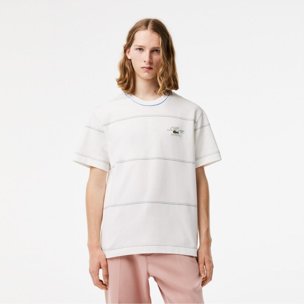 

LACOSTE Мужская футболка в полоску MIF OffWhite