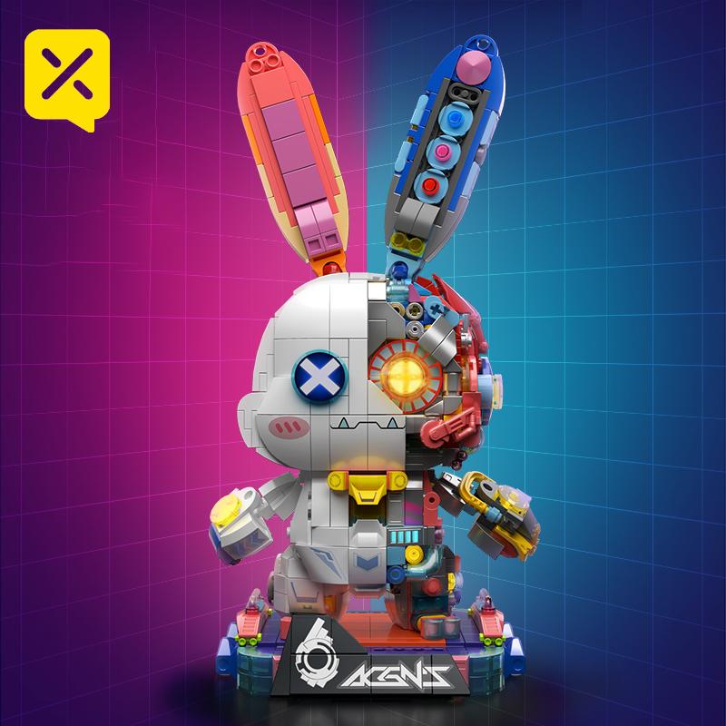 TOYLINX DIY 1377PCS Chinese Building Blocks Rabbit Mechanical Rabbit Creative Puzzle Assembled Rabbit Education Toy Holiday Gift